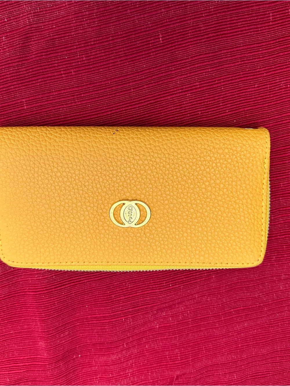 Yellow Leather Long Wallet with Gold Accent